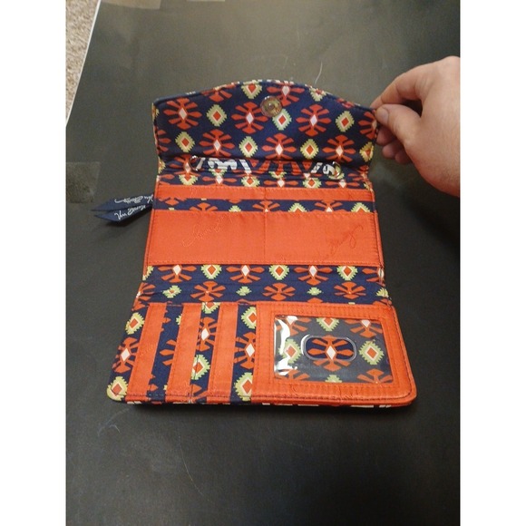 Vera Bradley Wallet Sun Valley Retired Orange Navy Cards ID Casual!! - Picture 4 of 7